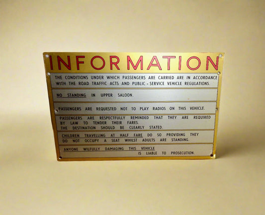 Vintage Bus Passenger Information Metal Sign