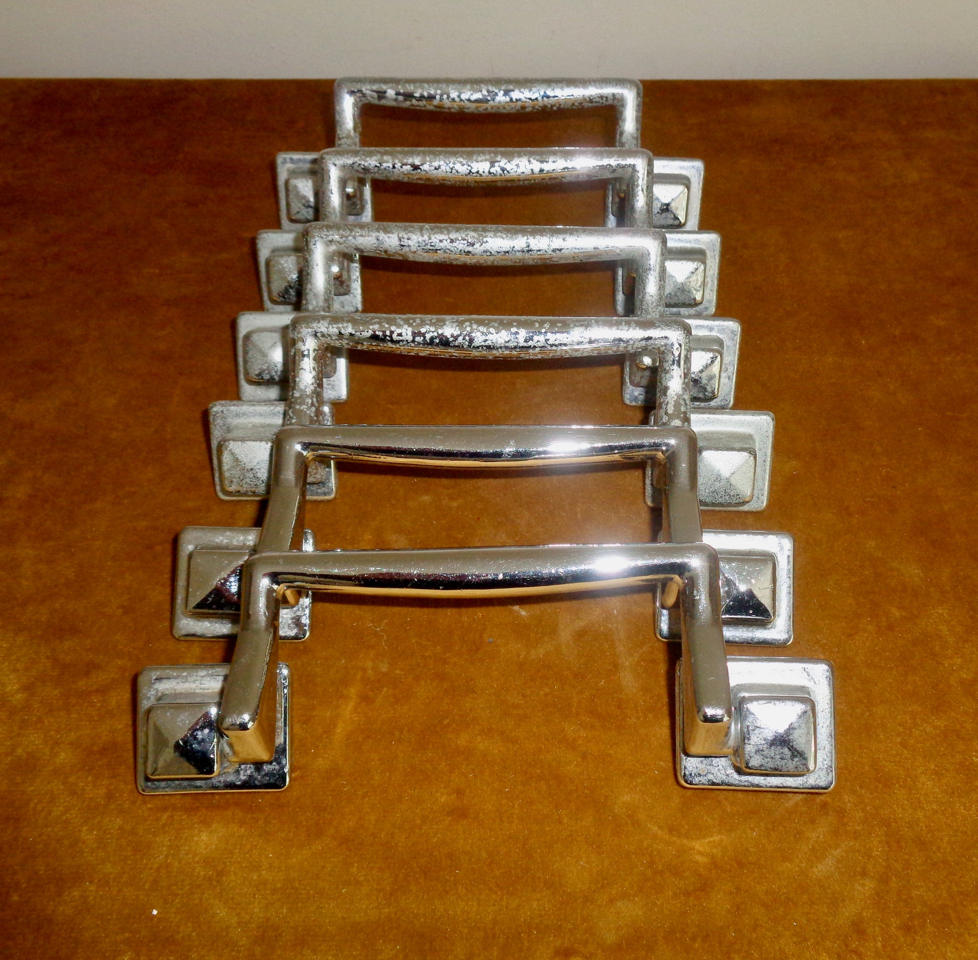 Set Of Six 1940s Chrome Plated Brass Pull Handles