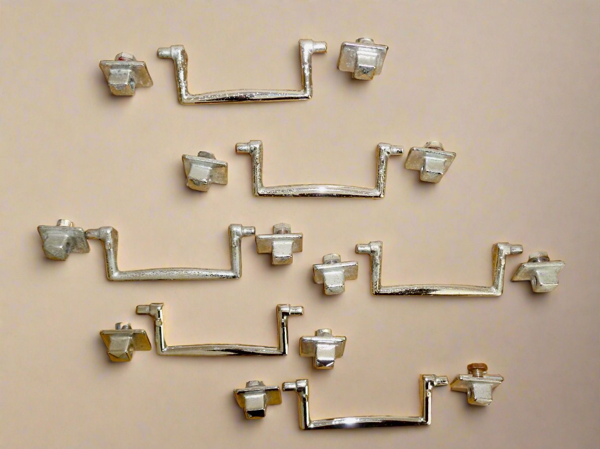 Set Of Six 1940s Chrome Plated Brass Pull Handles