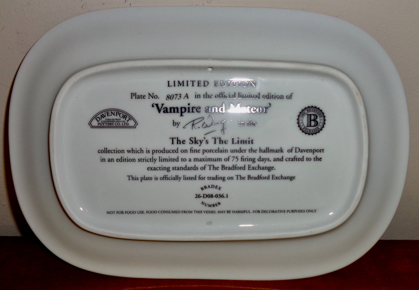 Vampire And Meteor Davenport Pottery Rectangular Collector's Plate Number 8073A