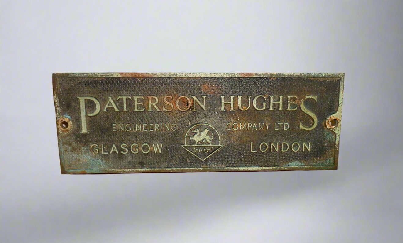 Vintage Brass Business Name Plate Of Paterson Hughes Engineering Company (PHEC) 