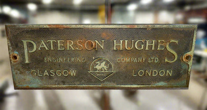 Vintage Brass Business Name Plate Of Paterson Hughes Engineering Company (PHEC)