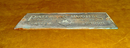 Vintage Brass Business Name Plate Of Paterson Hughes Engineering Company (PHEC)