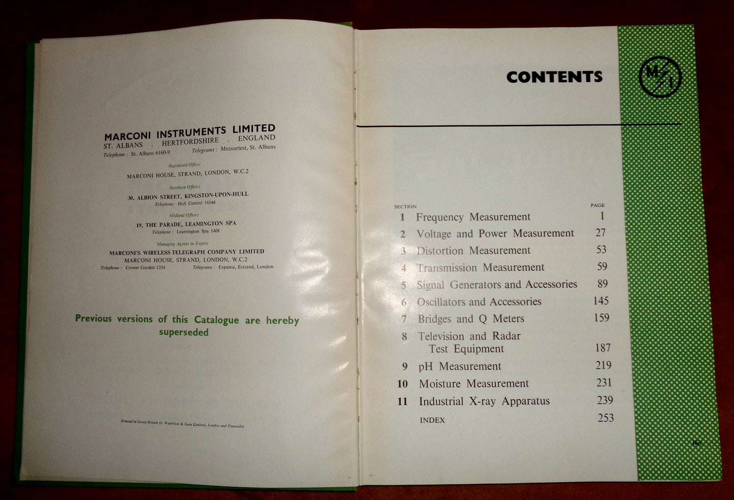 1956 Marconi Instruments Hardback Catalogue Of Electronic Measurement