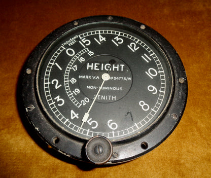 WW1 Circa 1918 Zenith RFC MK VA Altitude Meter For A Sopwith F1 Camel