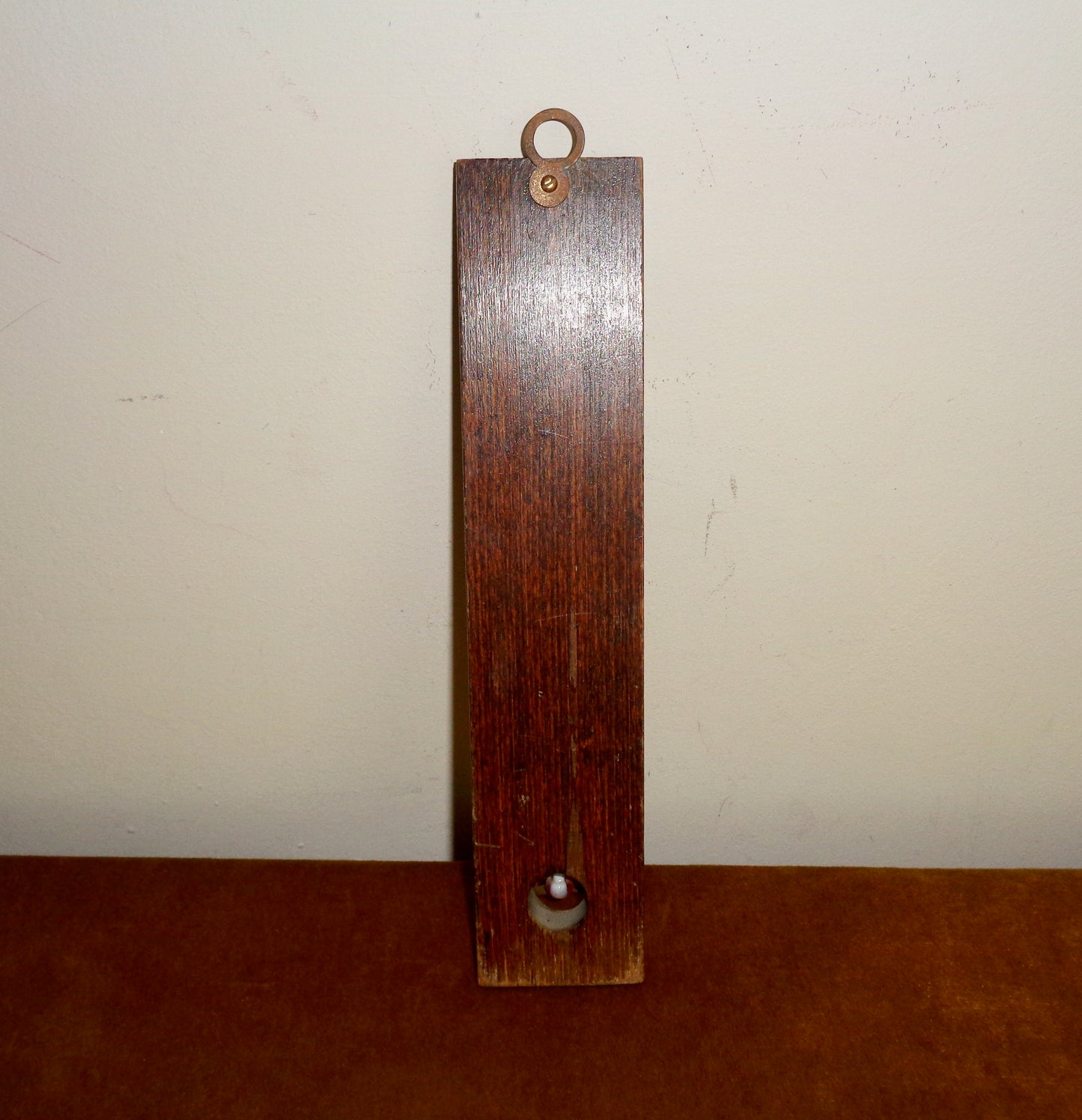 Vintage Brannan Brass Wall Hanging Thermometer Mounted on A Wooden Plinth