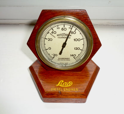 1930s Brass Rototherm Desk Thermometer In A Hexagonal Wood Surround And Plinth