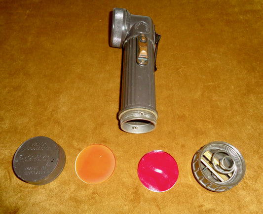 Vintage Military Angle Head GEC TL-122 Style Torch With Signalling Flash Button And Filters