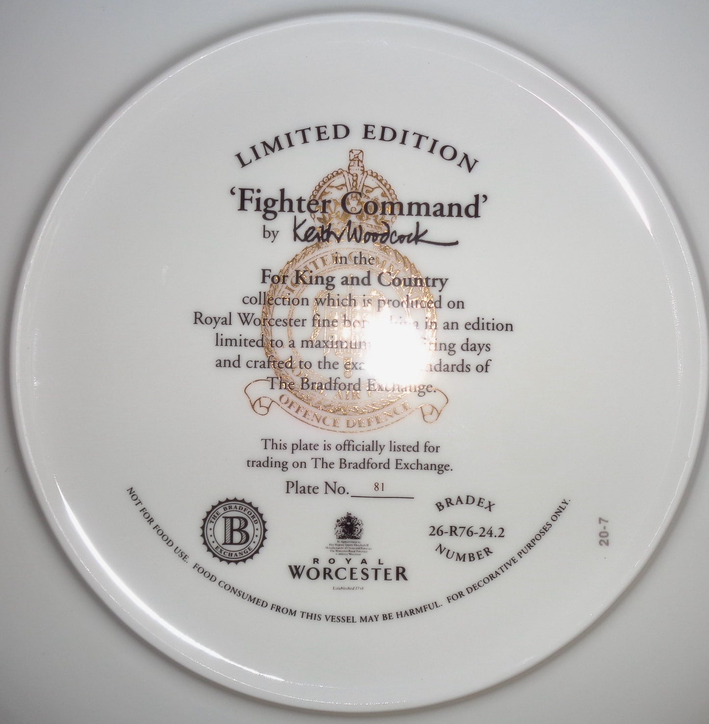 Fighter Command Royal Worcester Commemorative 27cm Collector's Plate Number 81