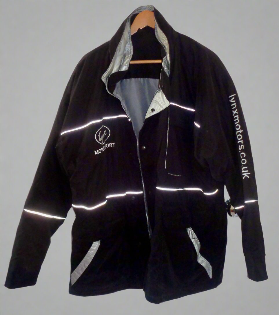 XL Lynx Motorsport UK Black Padded Jacket With White Lynx Logo and Reflective Strips