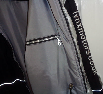 XL Lynx Jaguar Motorsport UK Black Padded Jacket With White Lynx Logo and Reflective Strips