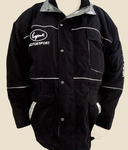 XL Lynx Jaguar Motorsport UK Black Padded Jacket With White Lynx Logo and Reflective Strips