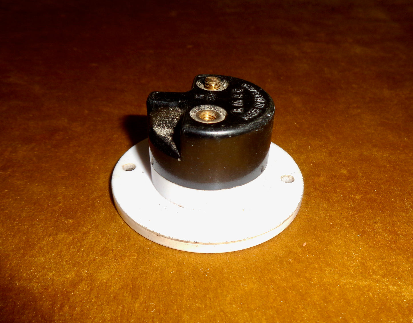 Vintage BMAC 437 White Plastic Bus Bell Push With Red Button On A Bakelite Base