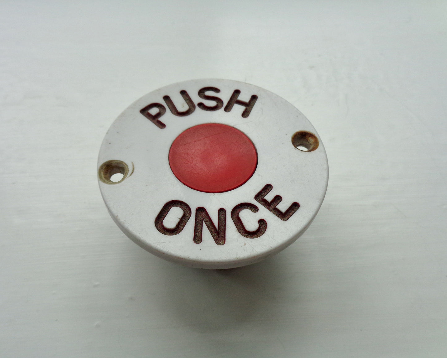 Vintage BMAC 437 White Plastic Bus Bell Push With Red Button On A Bakelite Base