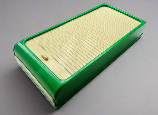 1940s Rolinx Green & Cream Plastic Pencil case / Pen Box With Two Compartments 