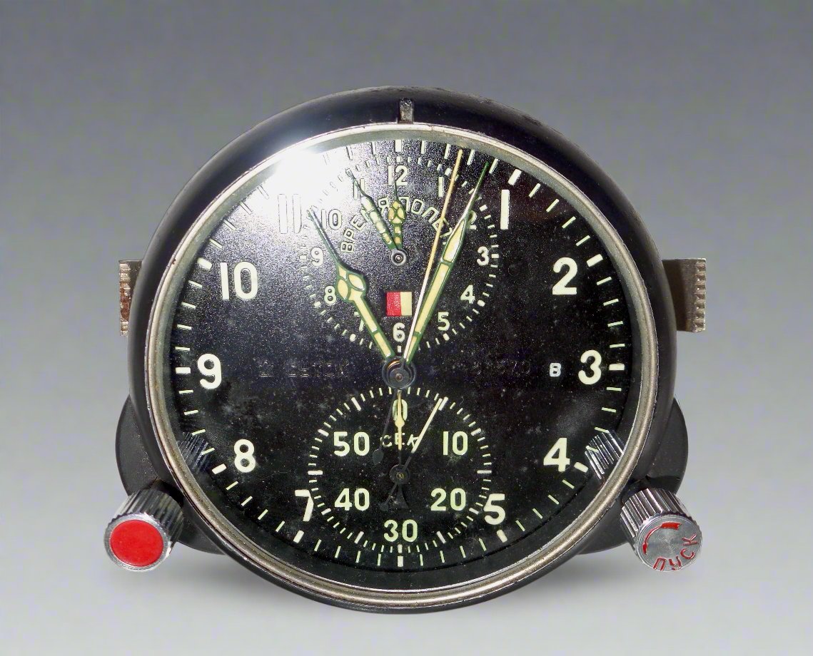 Vintage Soviet Aircraft AChS-1 Mechanical Cockpit Clock As Used in A M –  Mullard Antiques and Collectibles