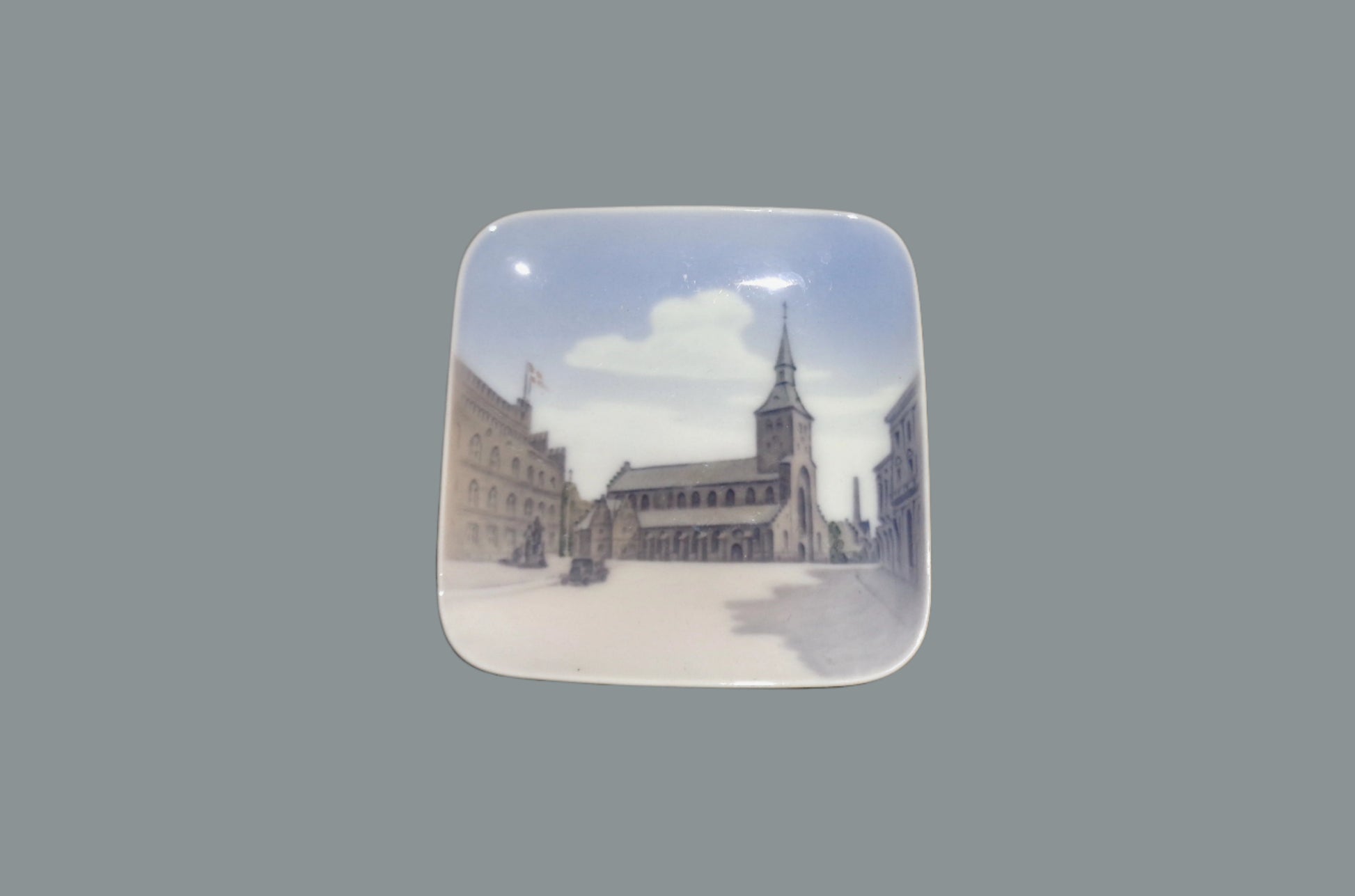 Royal Copenhagen 4 Inch Square Trinket Dish Featuring St Knuds Kirche