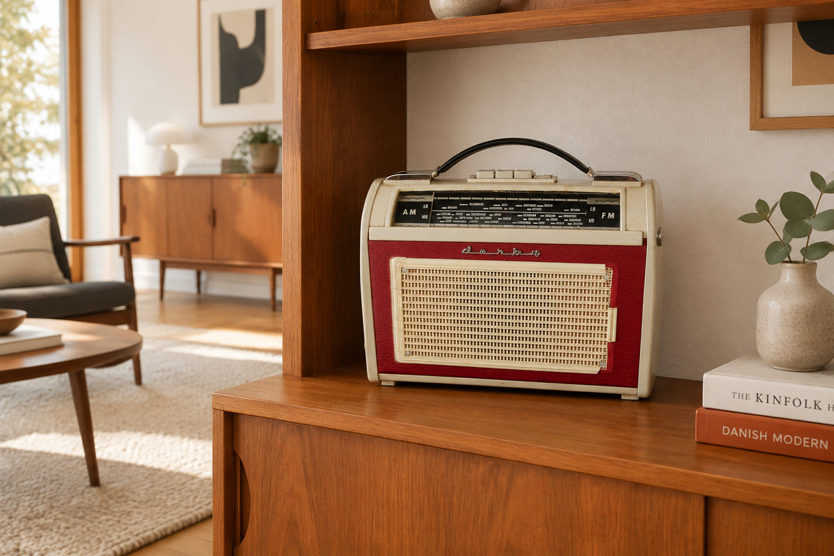 Danish Aarhus Grey / Red Derby Vintage Transistor Radio