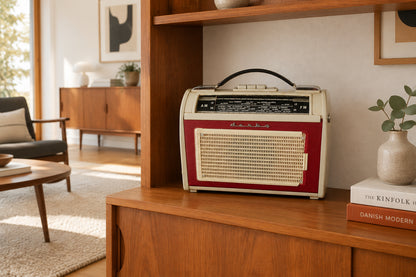 Danish Aarhus Grey / Red Derby Vintage Transistor Radio