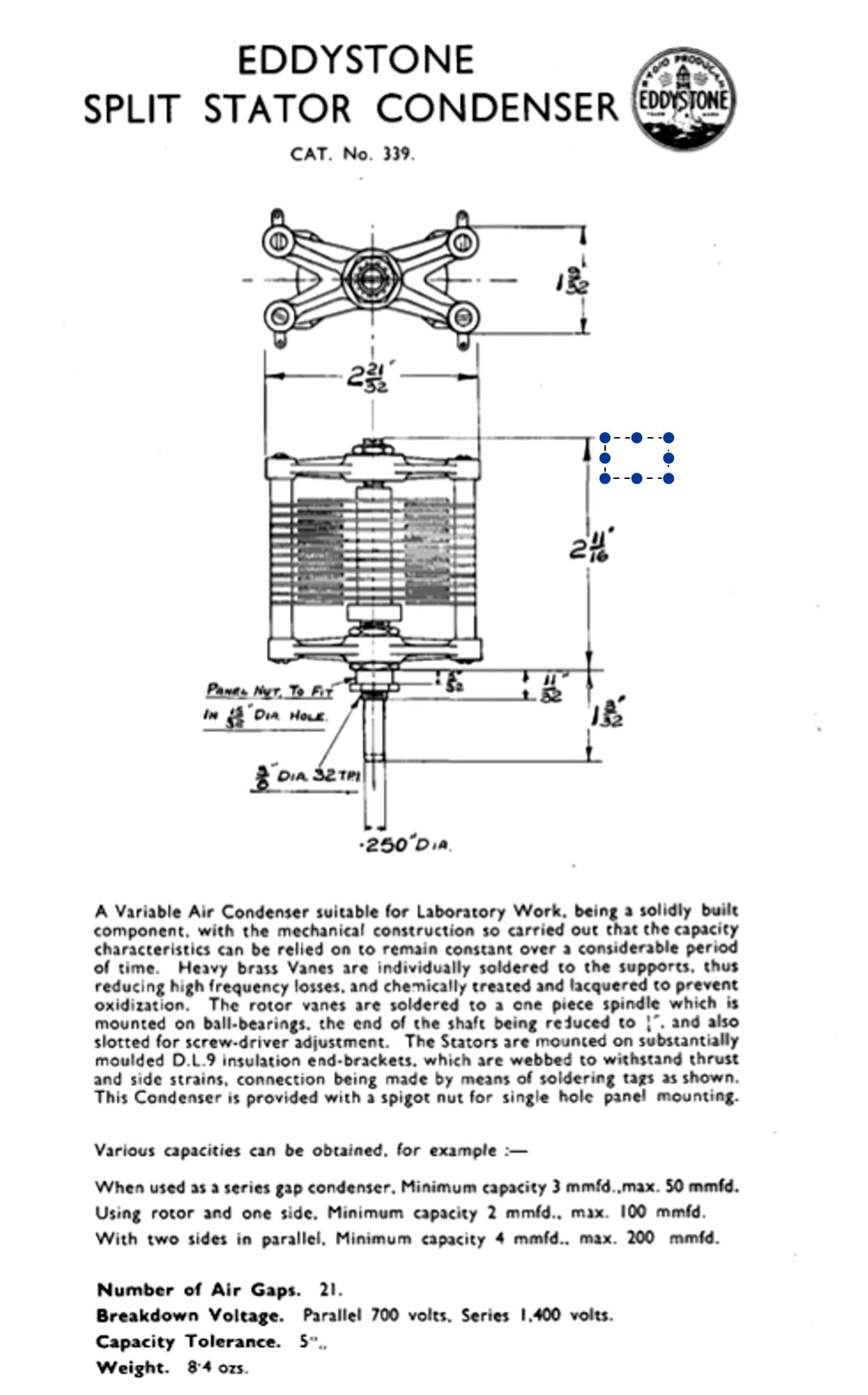 WW2 Air Ministry Boxed Eddystone Reference 339 Split Stator Condenser AM 10C/894