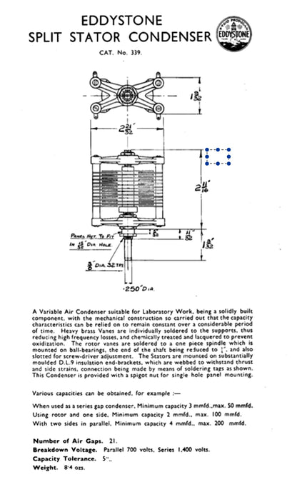 WW2 Air Ministry Boxed Eddystone Reference 339 Split Stator Condenser AM 10C/894