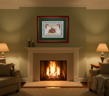 Framed Completed Floral Alphabet Cross Stitch Sampler