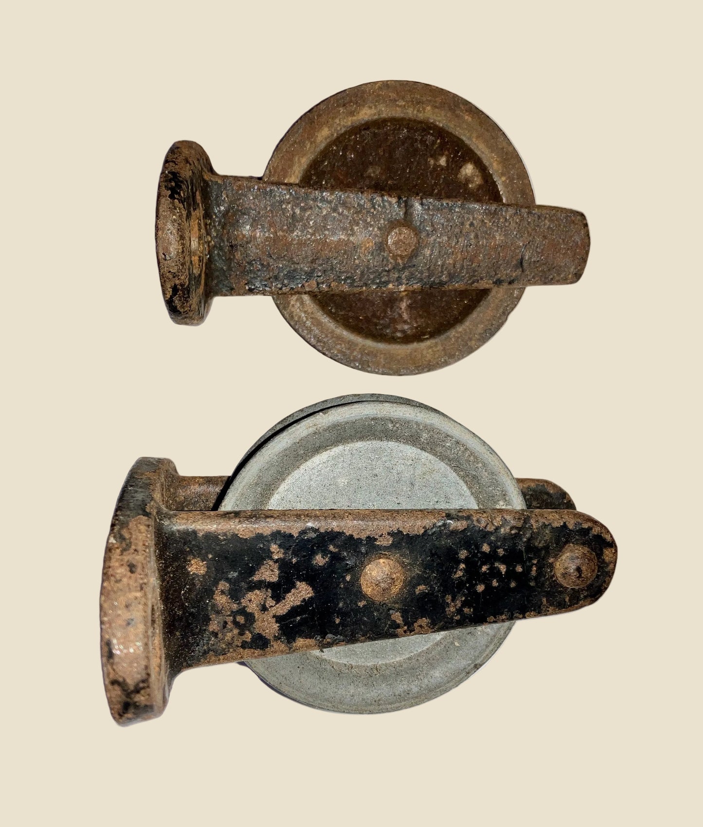 Pair of Vintage Cast Iron Small 2 Inch Pulley Wheels