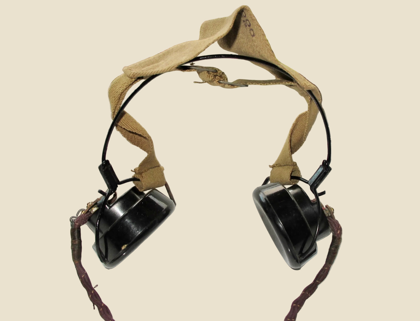 WW2 DLR No.5 Headphones SG Brown ITBA5 With Jack Plug & Canvas Strap