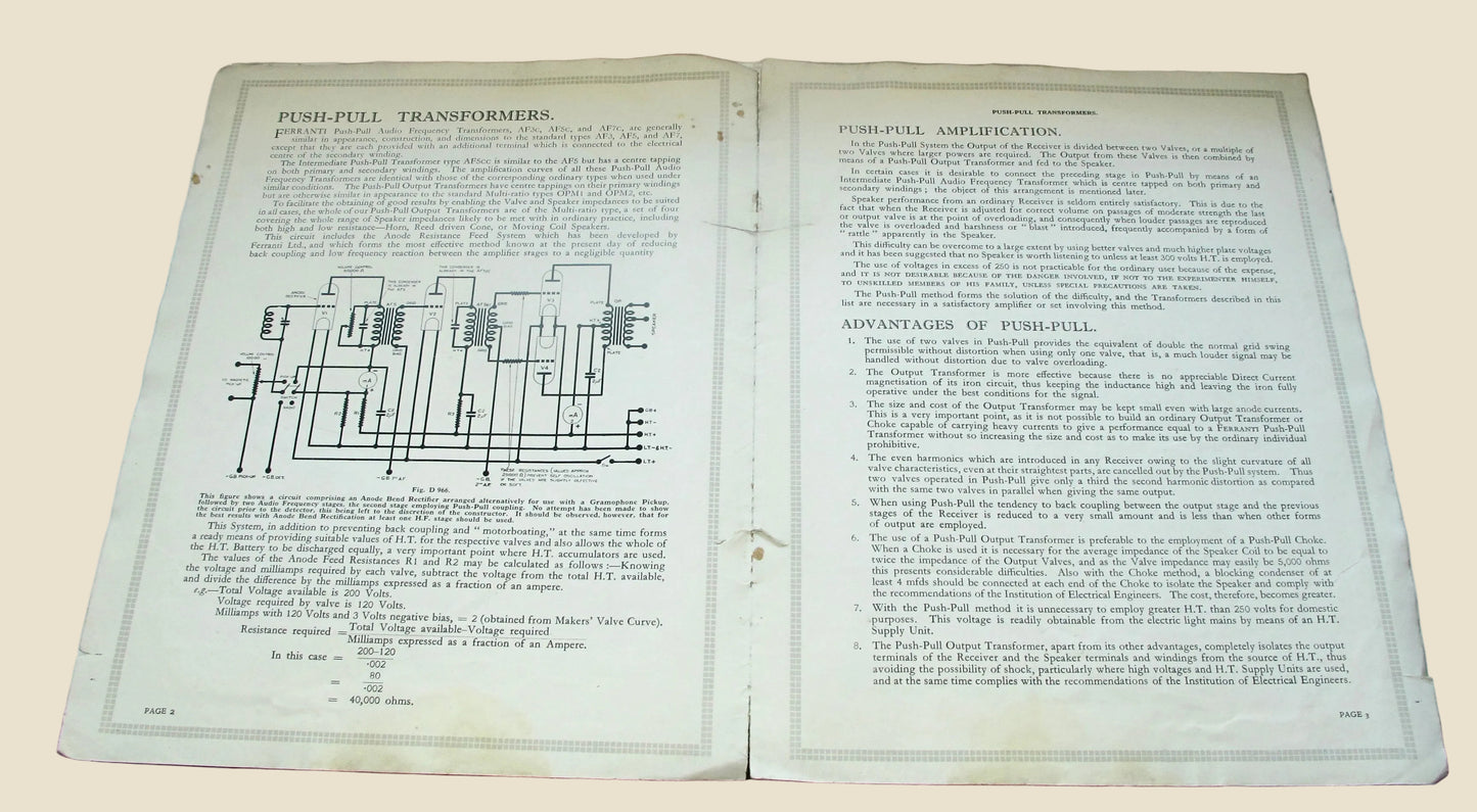 1930 Ferranti Push-Pull Transformers Pamphlet Wa 512