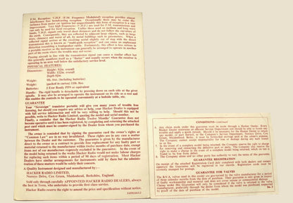 Vintage Hacker Sovereign RP18 Transistor Radio Operating Instructions