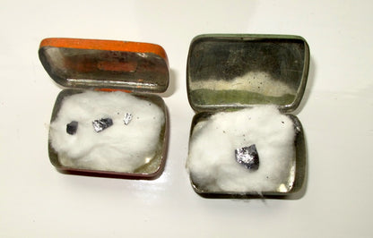 Pair of 1920s Herzite / Cymosite Radio Detector Crystal Tins With Crystals
