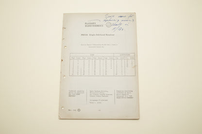 1969 Plessey Service Manual For A PR153A Single Side Band (SSB) Receiver