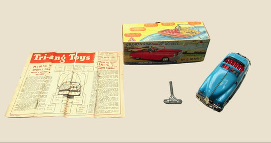 Vintage Blue Triang Minic No.2 Clockwork Scale Model Four Speed Sports Car