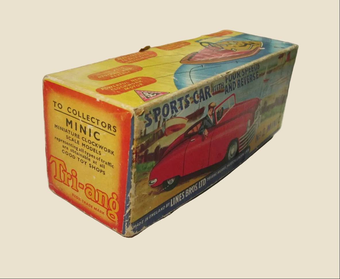 Vintage Blue Triang Minic No.2 Clockwork Scale Model Four Speed Sports Car