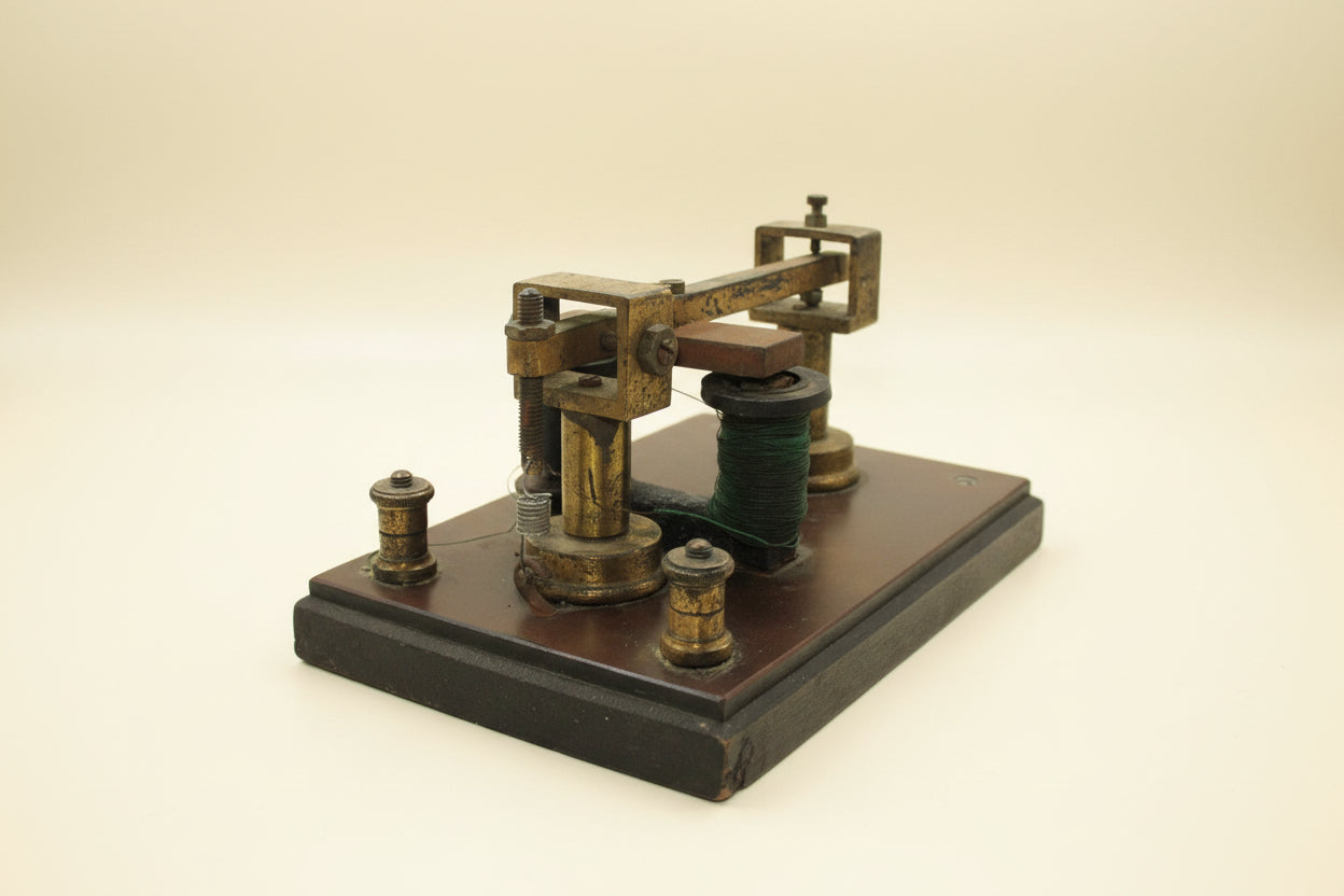 Vintage Brass Telegraph Sounder Mounted On Wood
