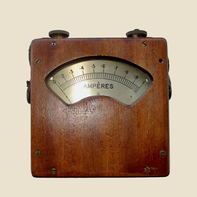 Vintage Silvered Dial 0-1 Amp Ammeter In A Wooden Case