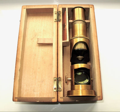 Antique Portable Brass Drum Microscope In a Wood Case