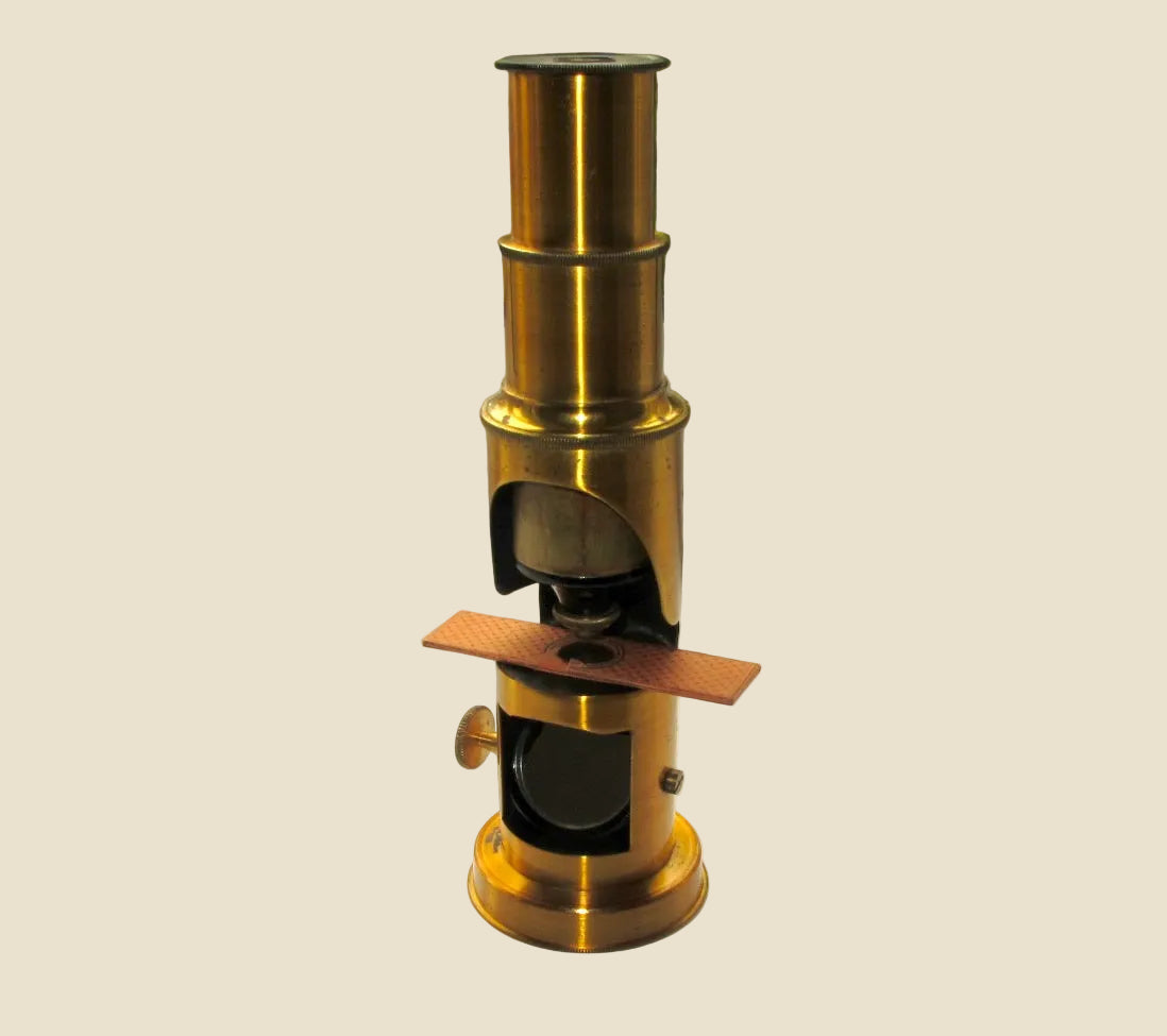 Antique Portable Brass Drum Microscope In a Wood Case