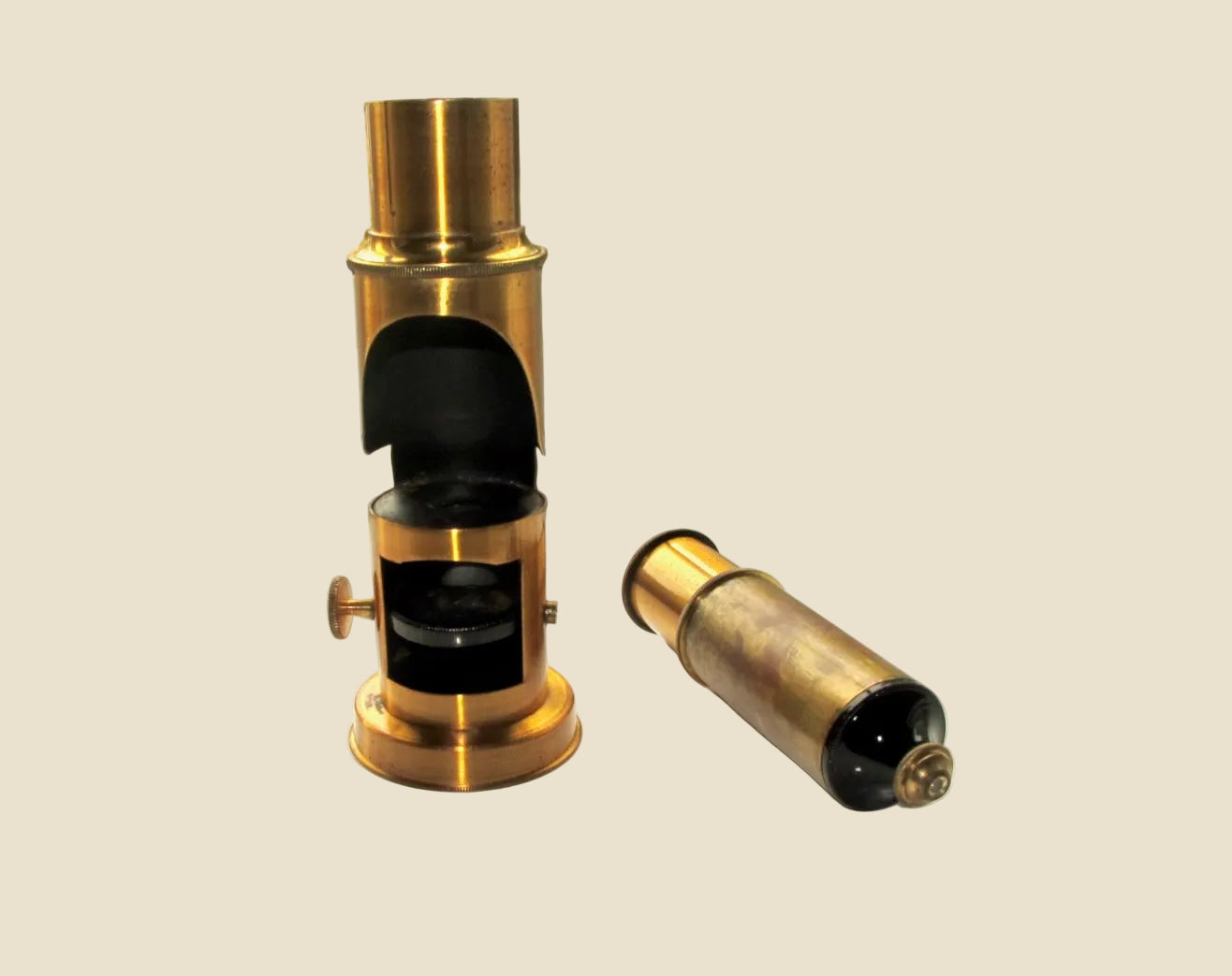 Antique Portable Brass Drum Microscope In a Wood Case