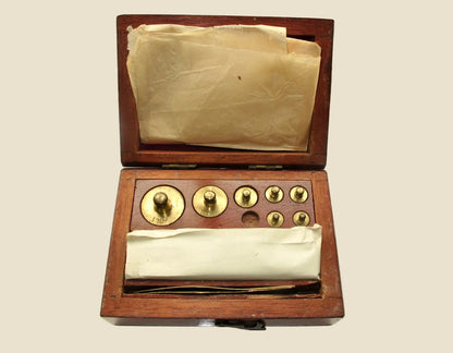 Vintage Boxed Brass And Aluminium Apothecary Weights Set