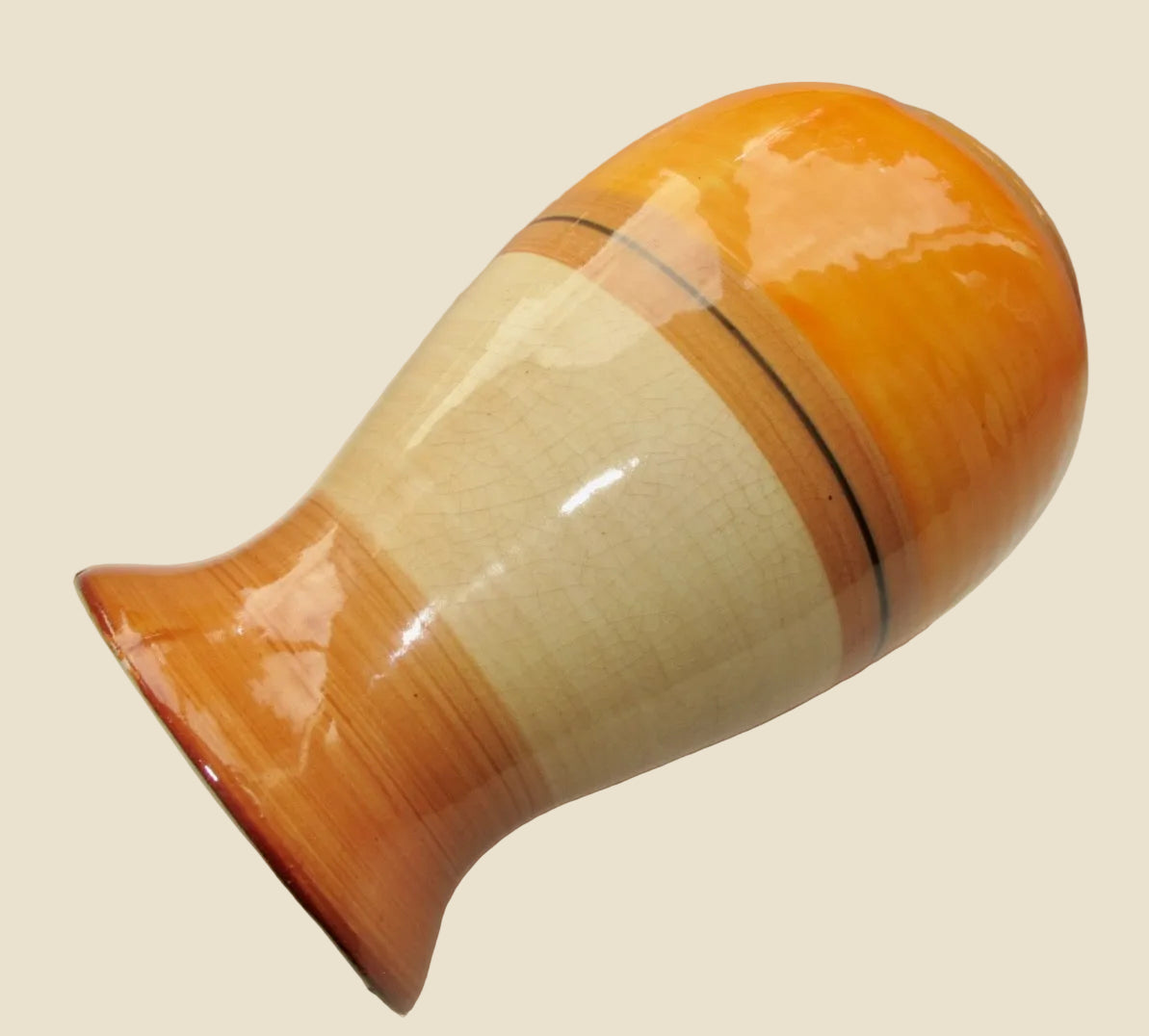 1930s Shelley Harmony Style Art Deco Orange And Beige Banded Posy Vase