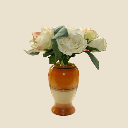 1930s Shelley Harmony Style Art Deco Orange And Beige Banded Posy Vase