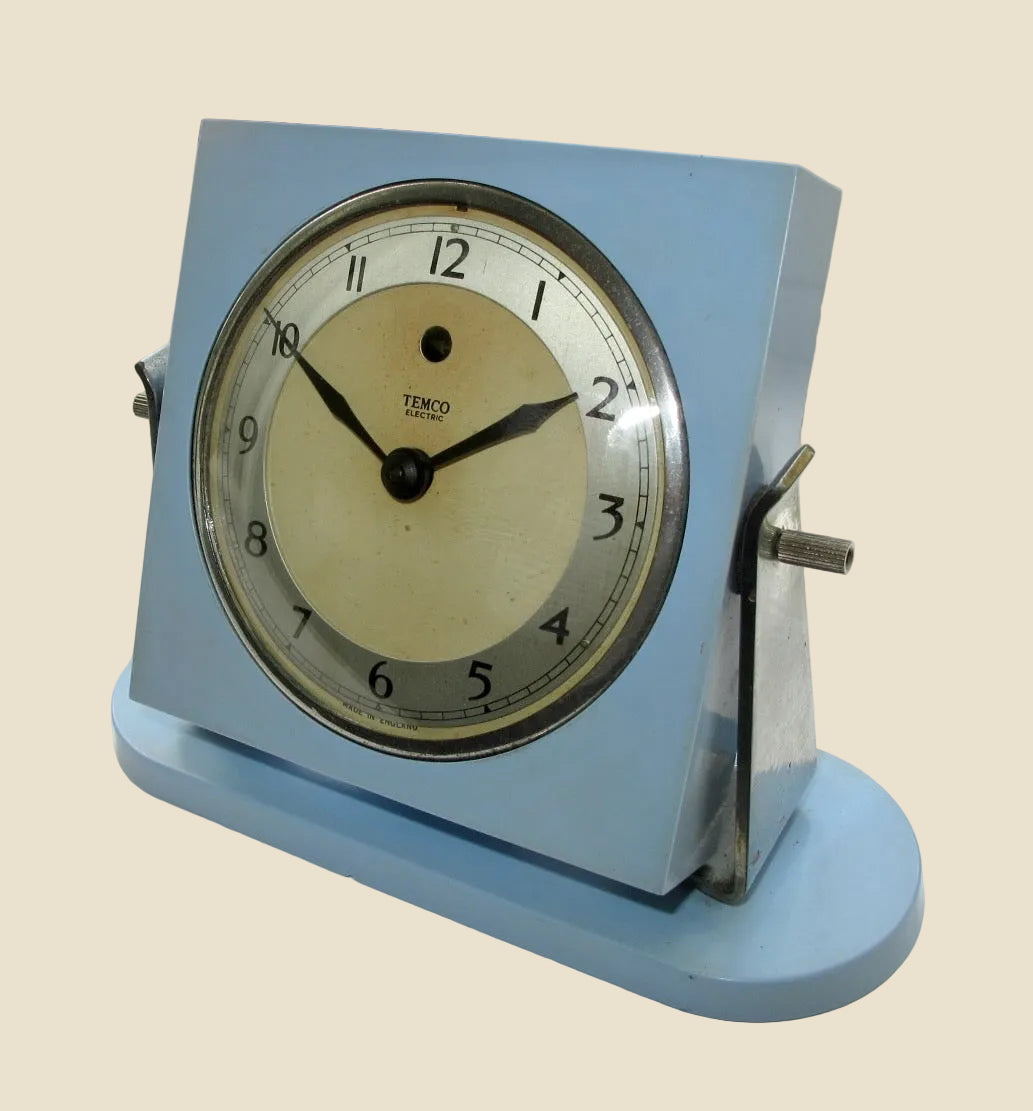 1940s Blue Temco Electric Type MkV Desk Clock 200/250V 50Hz