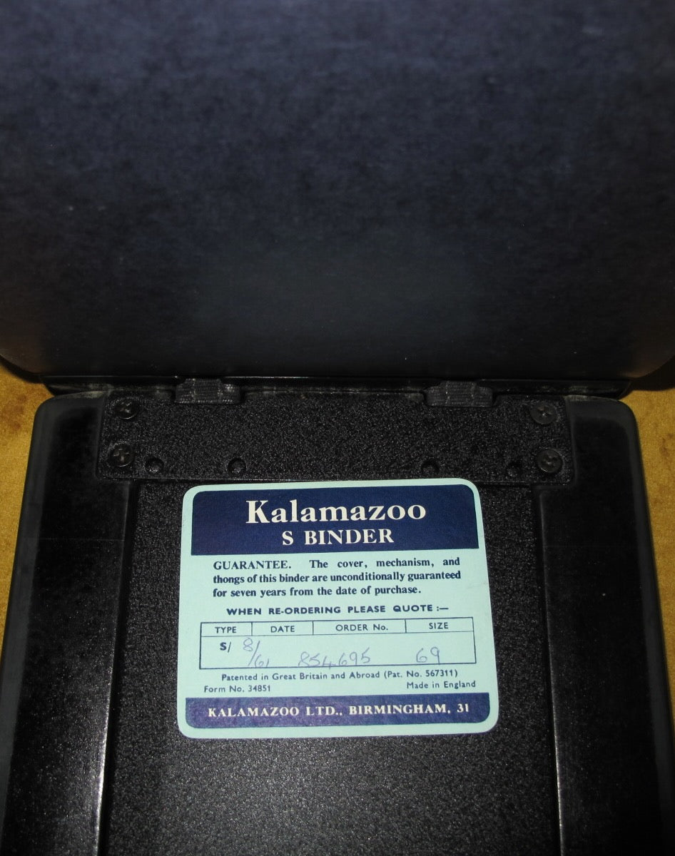 1961 Kalamazoo UK S Loose Leaf Paper Binder With Black Bakelite Hard Back Cover