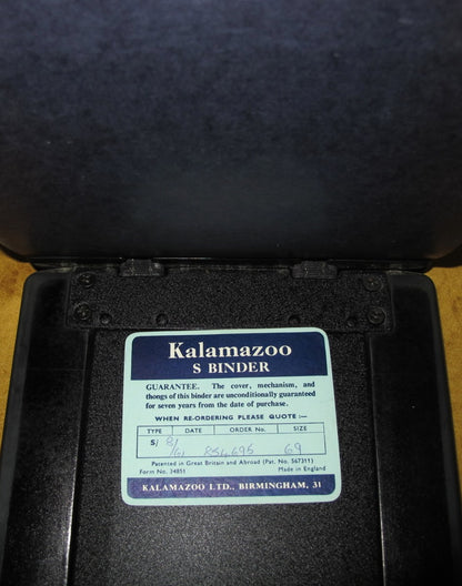 1961 Kalamazoo UK S Loose Leaf Paper Binder With Black Bakelite Hard Back Cover