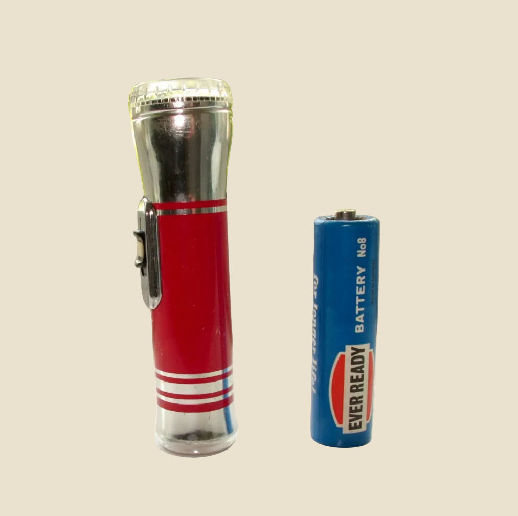 Vintage Ever Ready UK Aluminium Pocket Torch In Red And Chrome