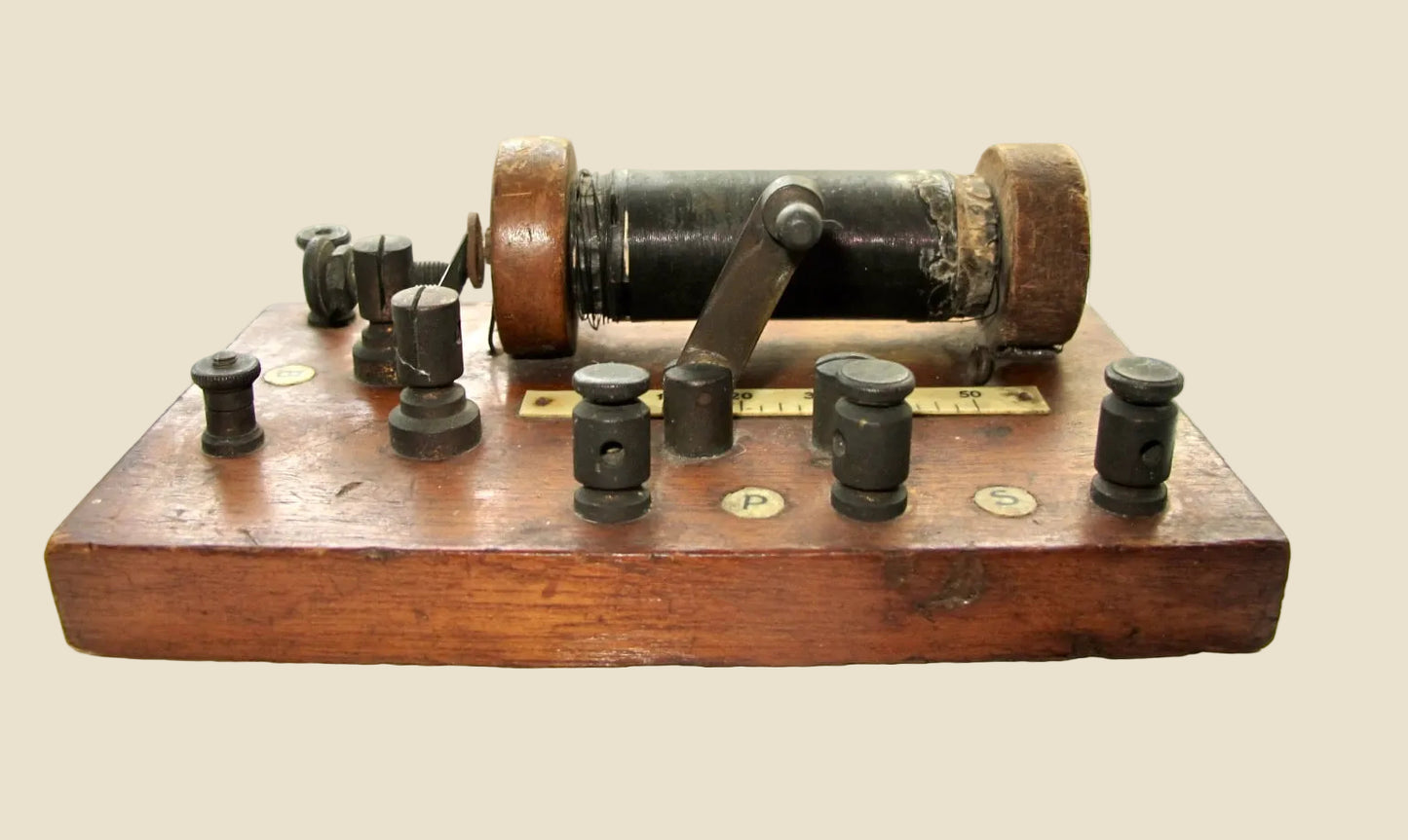 Antique Induction / Spark Gap / Ruhmkorff Coil With Rule Measure