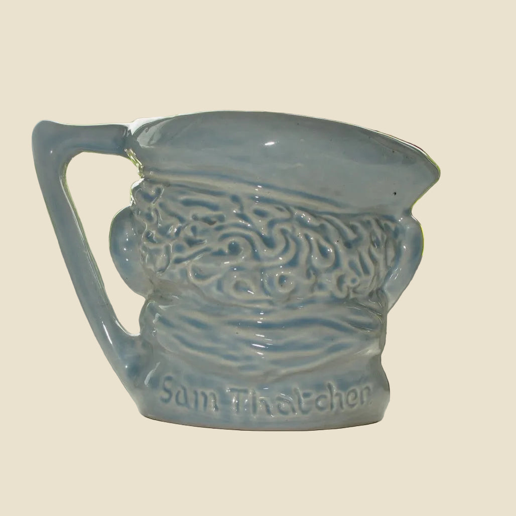 Vintage Blue Hornsea Pottery Sam Thatcher Character Toby Milk Jug