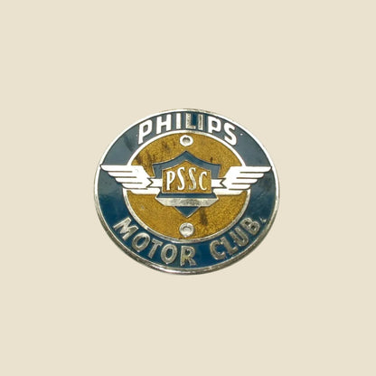 Vintage Blue Enamel and Chrome Vehicle Badge Philips Motor Club PSSC