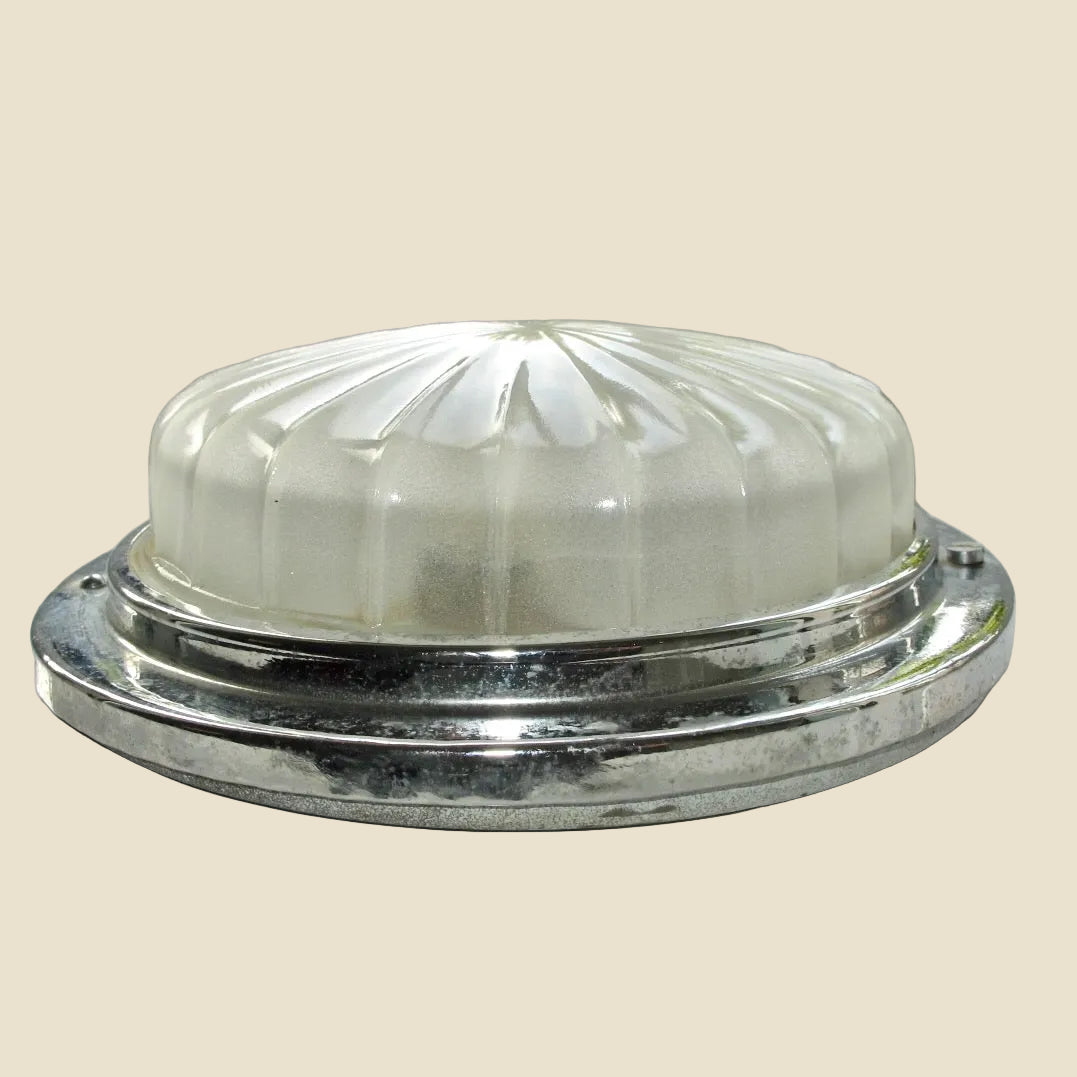 Interior Fluted Domed Glass And Chrome Bus Roof Light For A Leyland / AEC / Bristol Bus